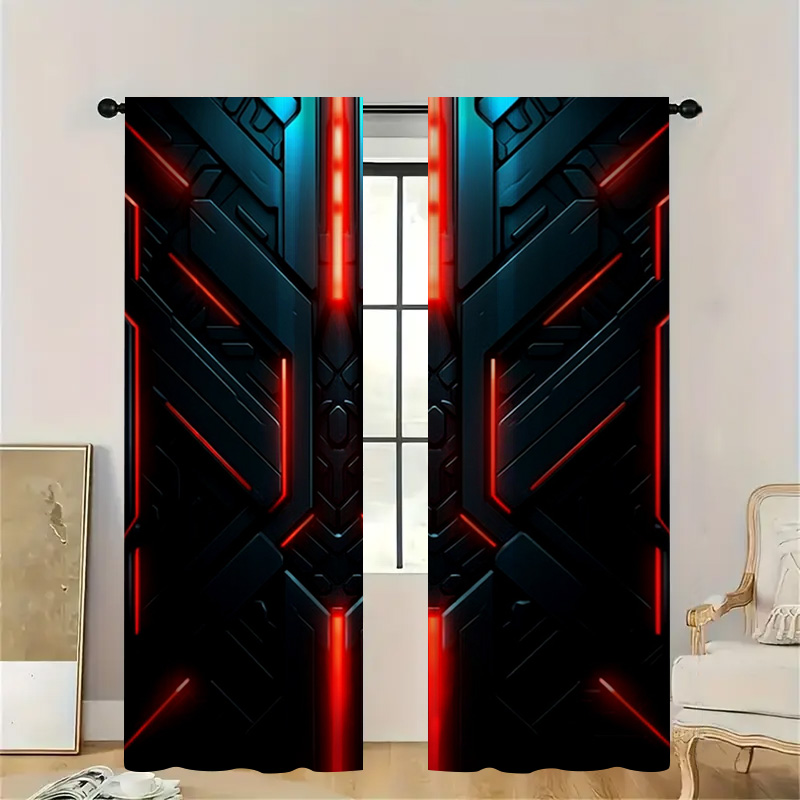 2pcs Tech Geometric Curtains w - Tech Office Youtube ulasan dan harga