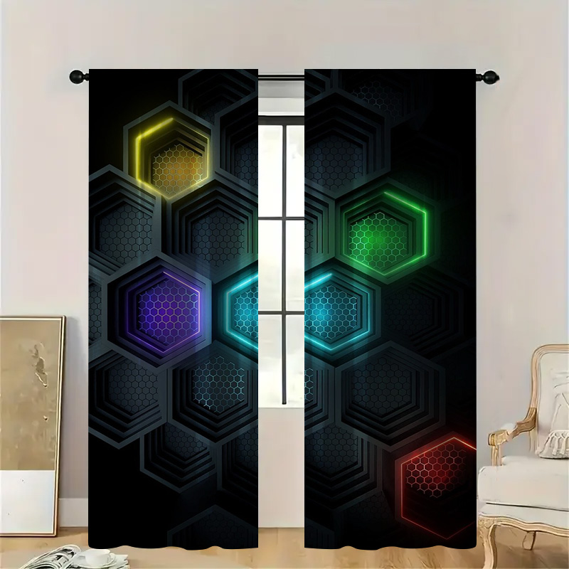 2pcs Modern Geometric Curtains - Tech Office Youtube ulasan dan harga